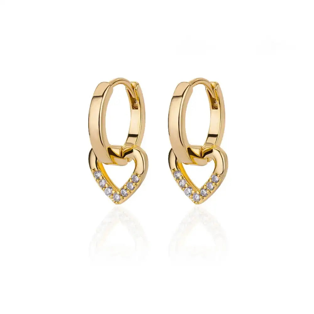 Gold Hollow Heart Zircon Earrings LumeaWomen