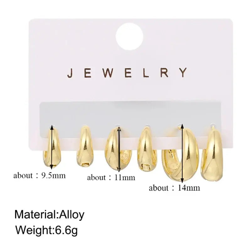 6Pcs/Set Copper Metal Minimalist Huggie Hoop Earrings LumeaWomen