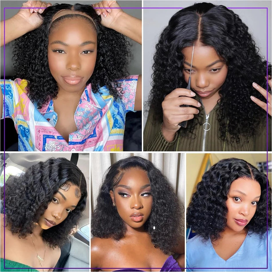 Glueless Deep Wave Curly Bob Wig - 13x4 Transparent Lace Frontal Human Hair Water Wave Wig LumeaWomen