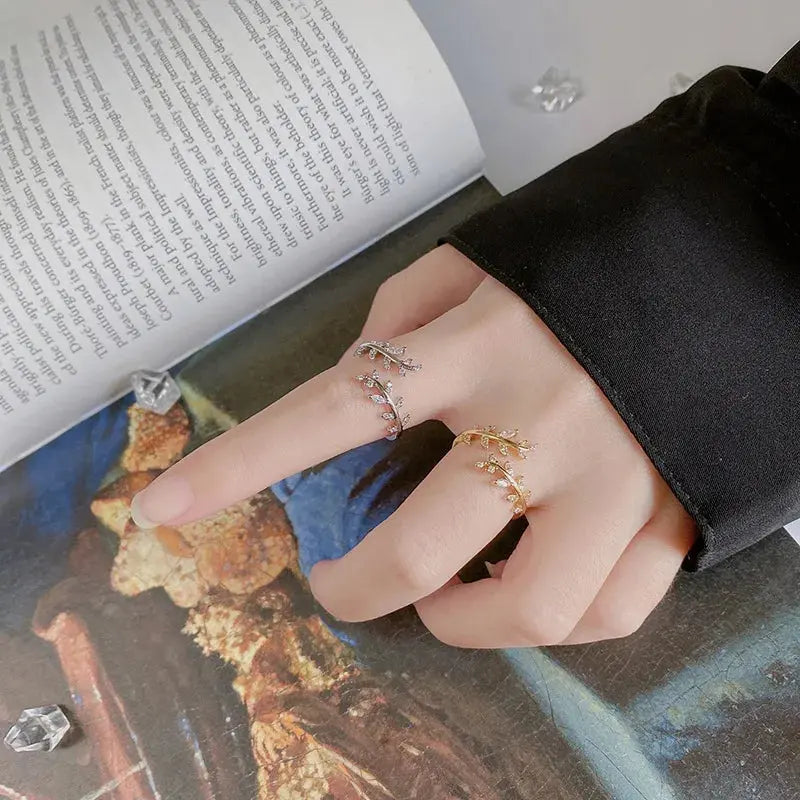 925 Sterling Silver Gold Adjustable Branch Zircon Ring LumeaWomen