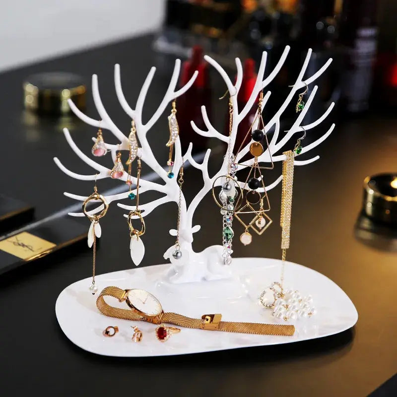 Jewelry Display Stand & Tray – Tree Storage Rack for Earrings, Necklaces, Rings, Makeup Organizer, Desktop Jewelry Box Case LumeaWomen