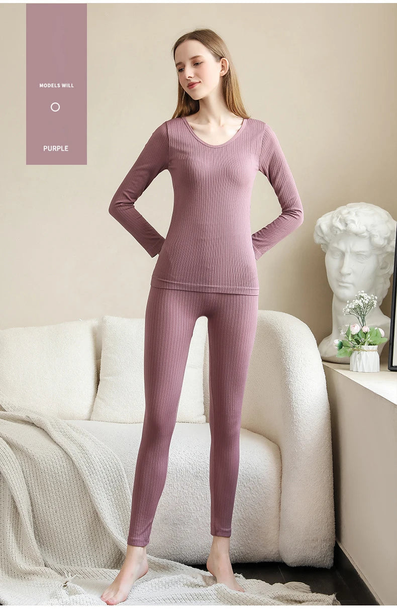 Women's Seamless Thermal Underwear Set - Winter Long Sleeve Top & Pants, Thick Sleepwear LumeaWomen