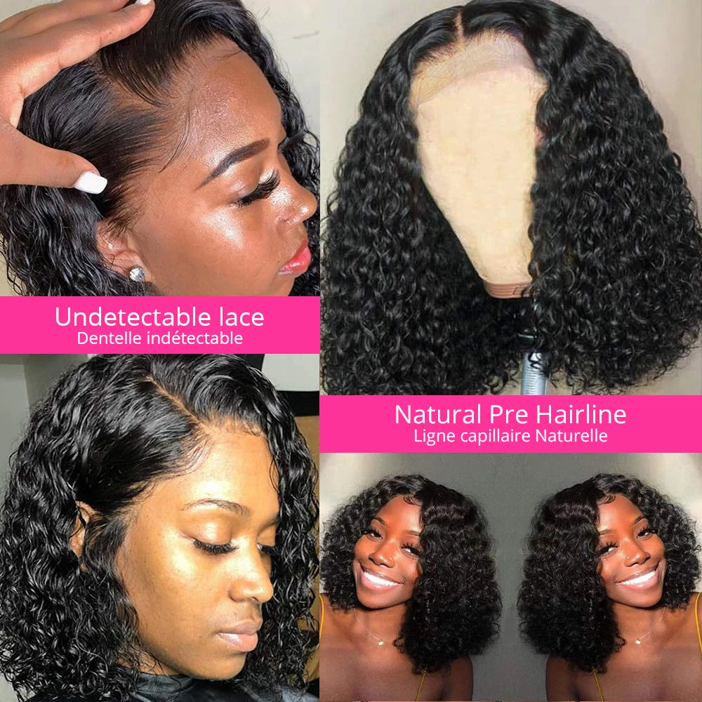 Glueless Deep Wave Curly Bob Wig - 13x4 Transparent Lace Frontal Human Hair Water Wave Wig LumeaWomen