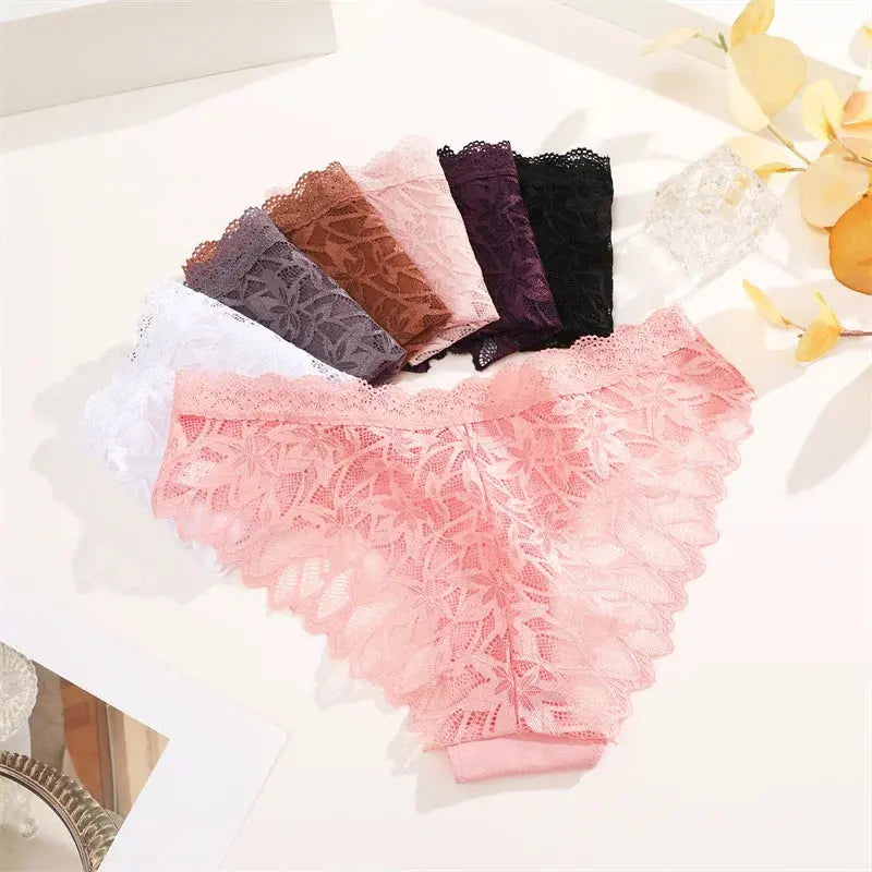 4PCS/Set Floral Lace Panties – Women's Breathable Low Rise Briefs, Soft Solid Color Underwear & Lingerie LumeaWomen