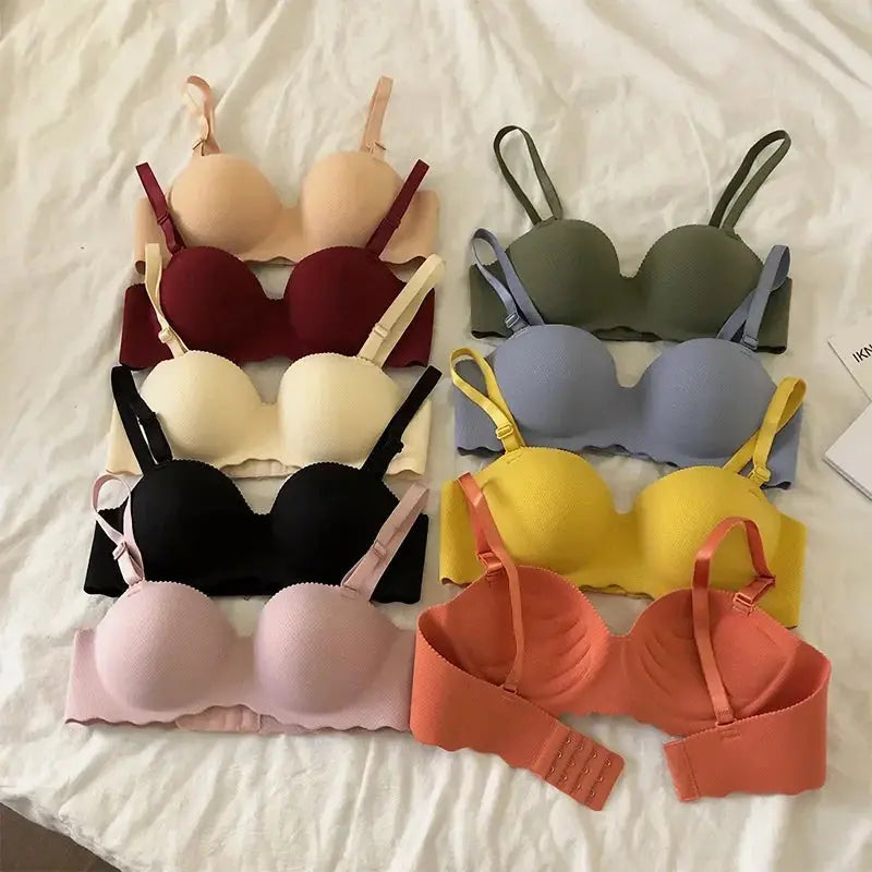 Push-Up Seamless Bra – Wireless Solid Color Lingerie, One-Piece Gathered Brassiere with Convertible Straps for Women LumeaWomen