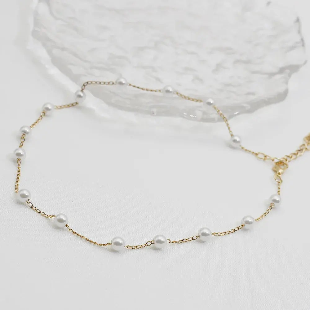 Kpop Pearl & Lace Beaded Choker Necklace LumeaWomen