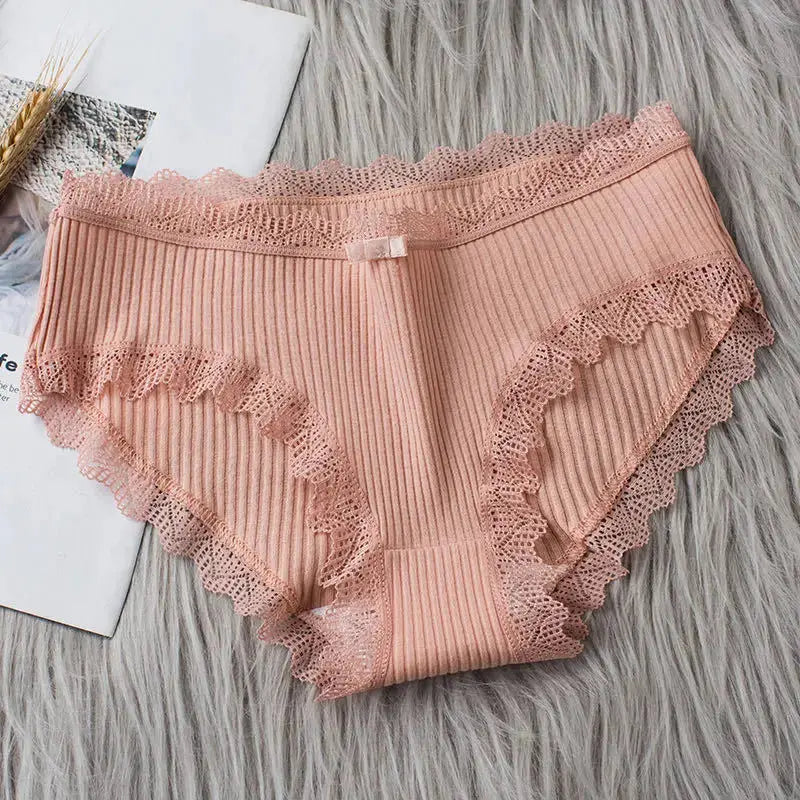 4 Pcs Lace Wavy Trim Bikini Panties – Comfy & Breathable Elastic, Women's Lingerie & Underwear Set LumeaWomen