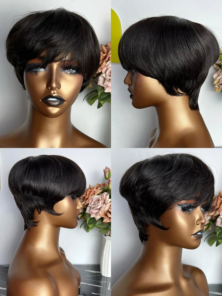 Machine Made Pixie Cut Wig - Human Hair Short Wig with Bangs for Black Women LumeaWomen