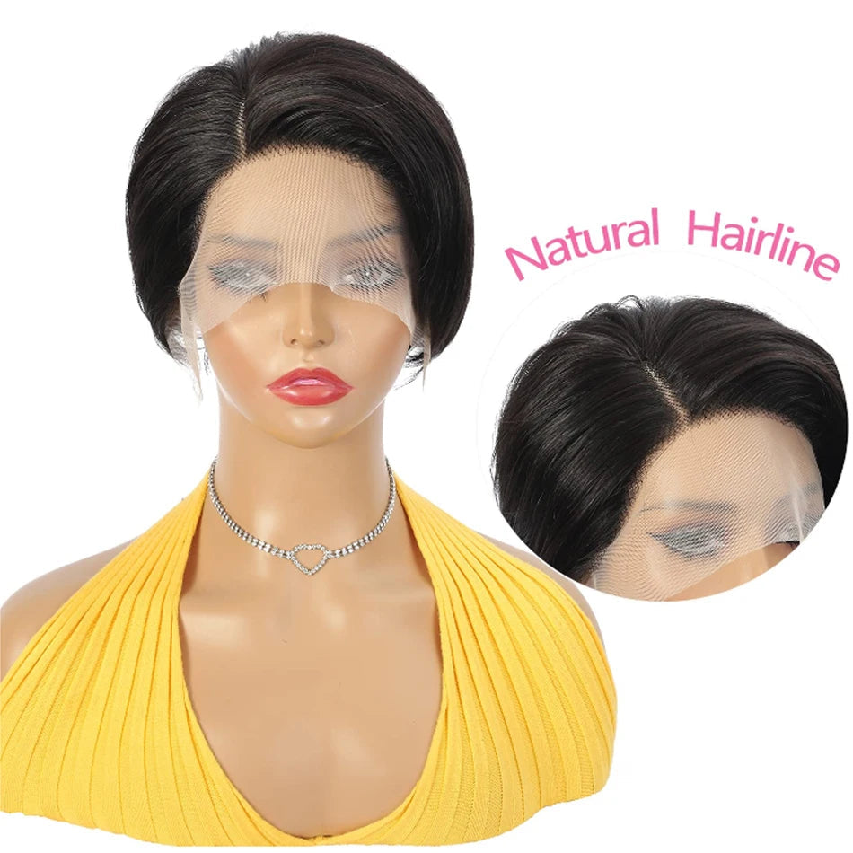 Transparent Pixie Cut Wig - Brazilian Straight Short Bob Human Hair Wig with 13x2 Lace for Women LumeaWomen