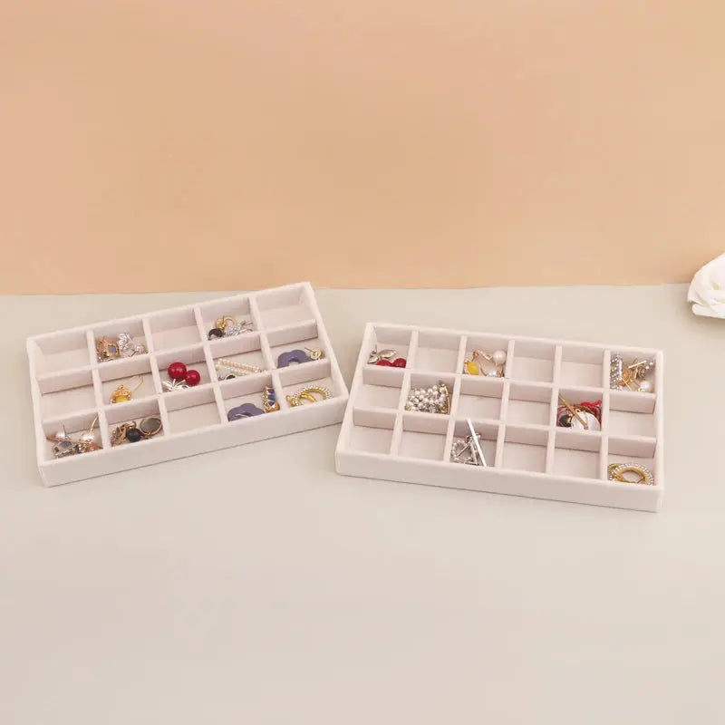Stackable Velvet Jewelry Tray - Practical Beige Storage Drawer for Rings and Earrings LumeaWomen