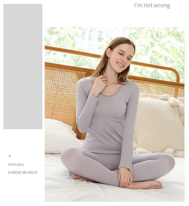 Women's Seamless Thermal Underwear Set - Winter Long Sleeve Top & Pants, Thick Sleepwear LumeaWomen