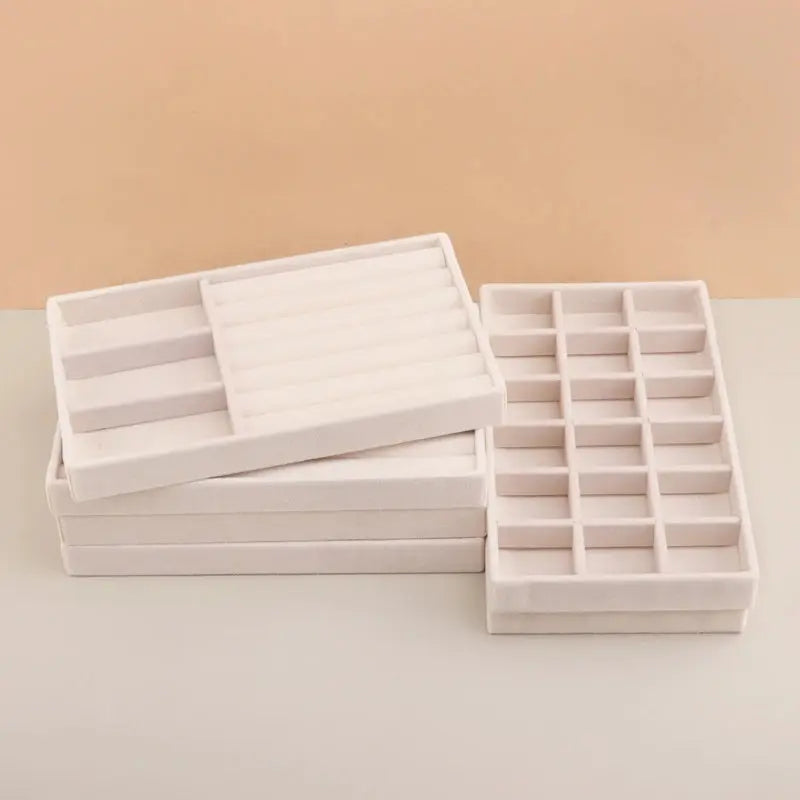 Stackable Velvet Jewelry Tray - Practical Beige Storage Drawer for Rings and Earrings LumeaWomen