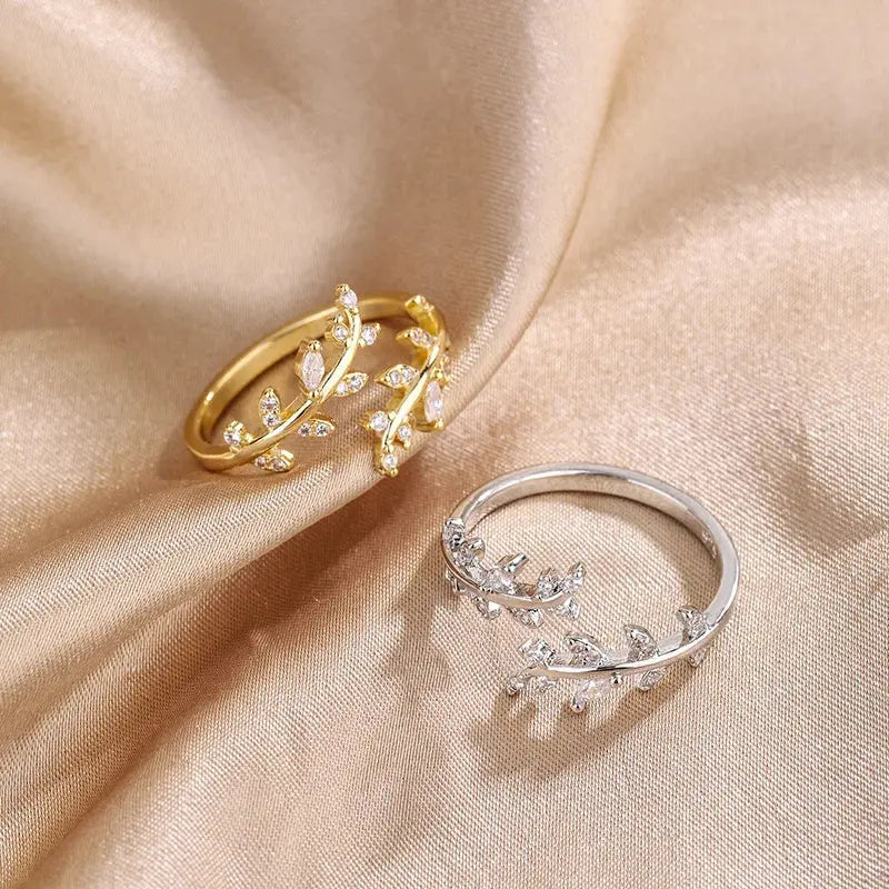 925 Sterling Silver Gold Adjustable Branch Zircon Ring LumeaWomen