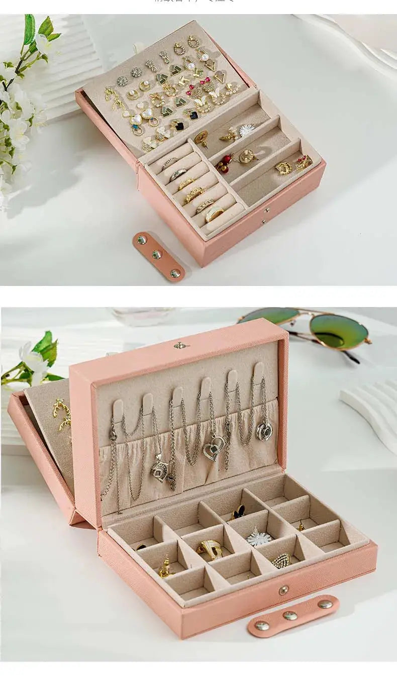 Large Capacity PU Leather Jewelry Storage Box - Portable Travel Organizer for Necklaces, Earrings, Rings & More, Dustproof LumeaWomen