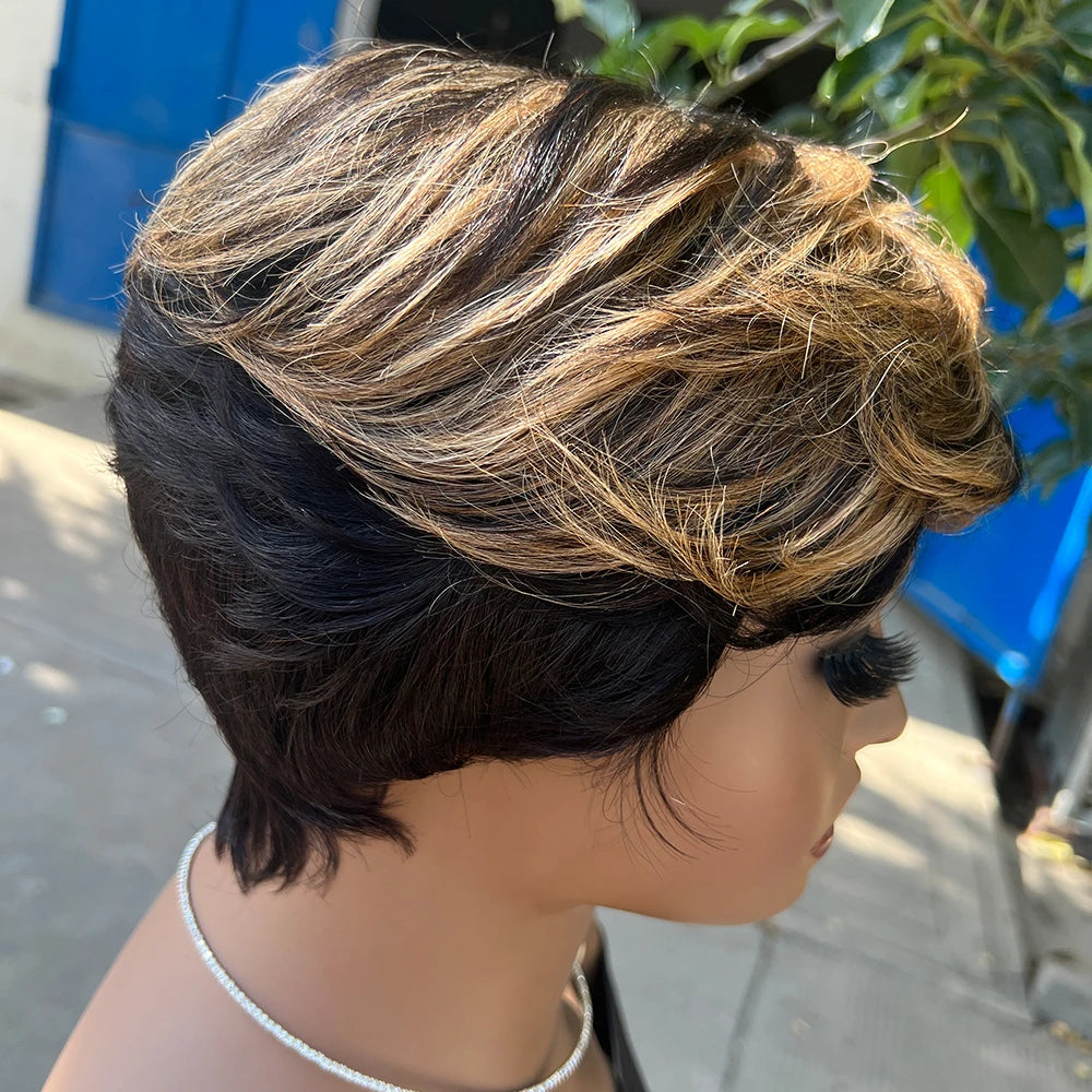 Machine Made Pixie Cut Wig - Human Hair Short Wig with Bangs for Black Women LumeaWomen