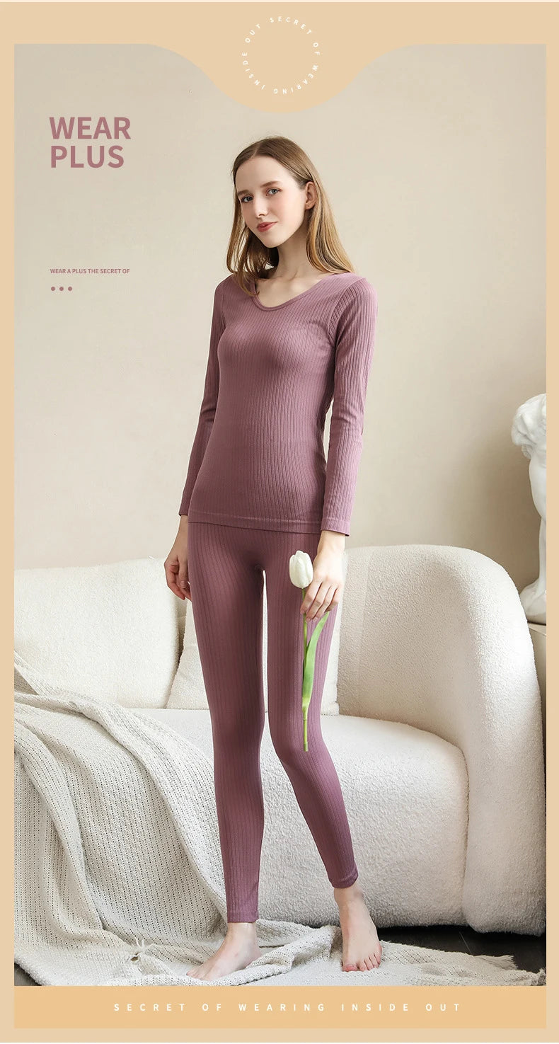 Women's Seamless Thermal Underwear Set - Winter Long Sleeve Top & Pants, Thick Sleepwear LumeaWomen