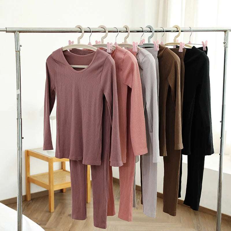 Women's Seamless Thermal Underwear Set - Winter Long Sleeve Top & Pants, Thick Sleepwear LumeaWomen