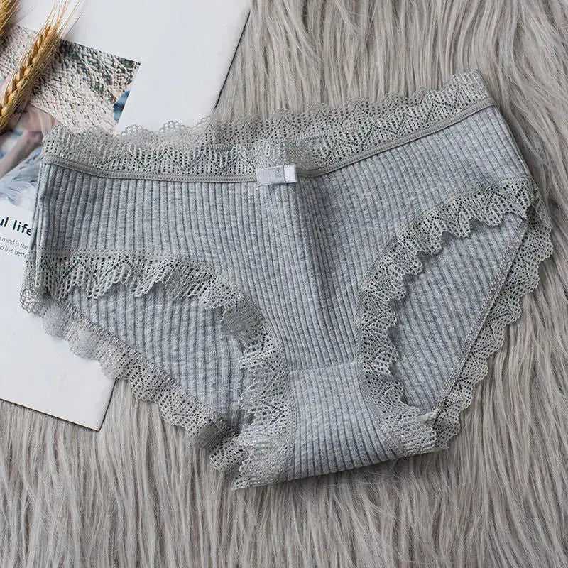 4 Pcs Lace Wavy Trim Bikini Panties – Comfy & Breathable Elastic, Women's Lingerie & Underwear Set LumeaWomen