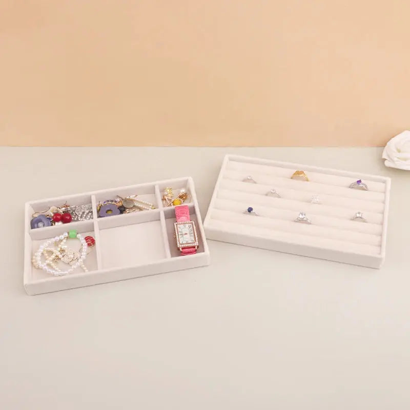 Stackable Velvet Jewelry Tray - Practical Beige Storage Drawer for Rings and Earrings LumeaWomen