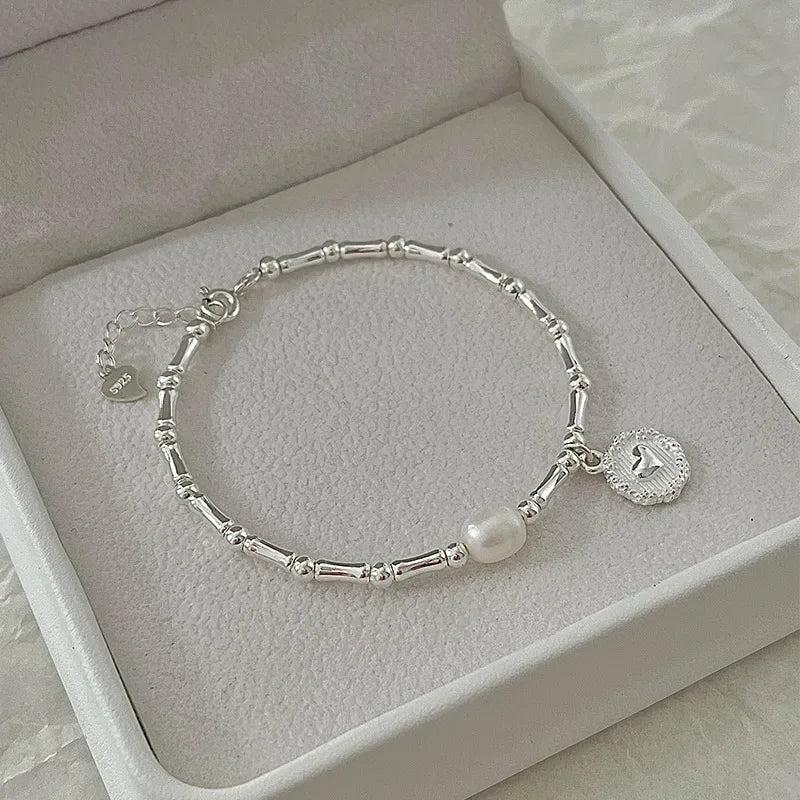 925 Sterling Silver Pearl Bracelet – Elegant Knotted Bead Charm Jewelry for Women LumeaWomen