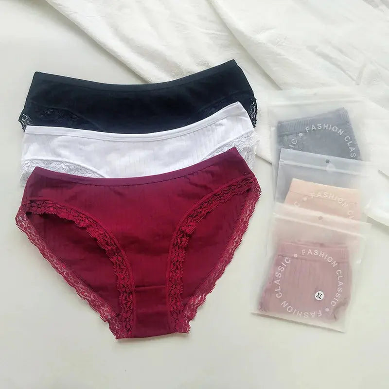 3Pcs/Set Cotton Lace Panties for Women – Soft Solid Color Briefs, M-XL, Underwear LumeaWomen