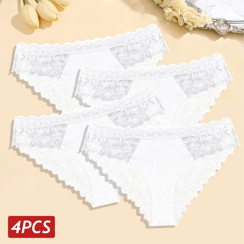 4PCS/Set Floral Lace Panties – Women's Breathable Low Rise Briefs, Soft Solid Color Underwear & Lingerie LumeaWomen