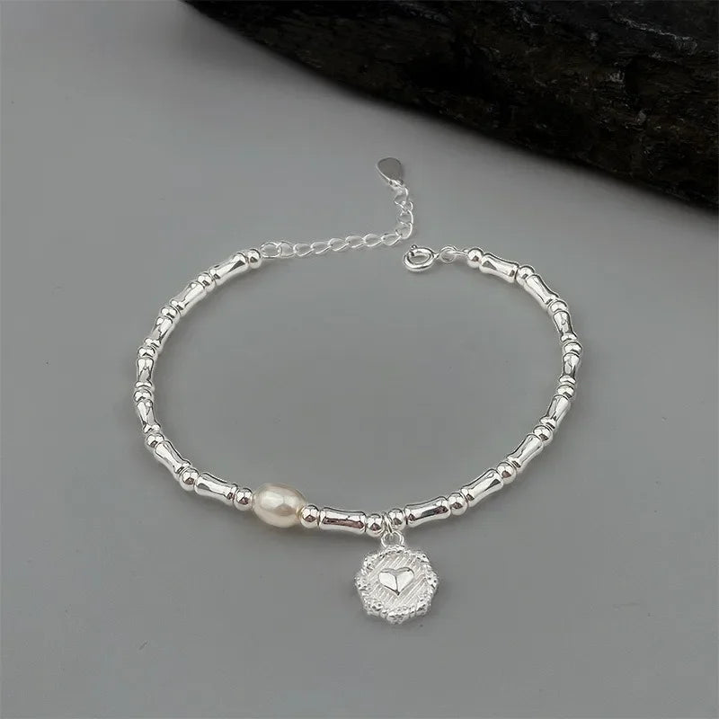 925 Sterling Silver Pearl Bracelet – Elegant Knotted Bead Charm Jewelry for Women LumeaWomen
