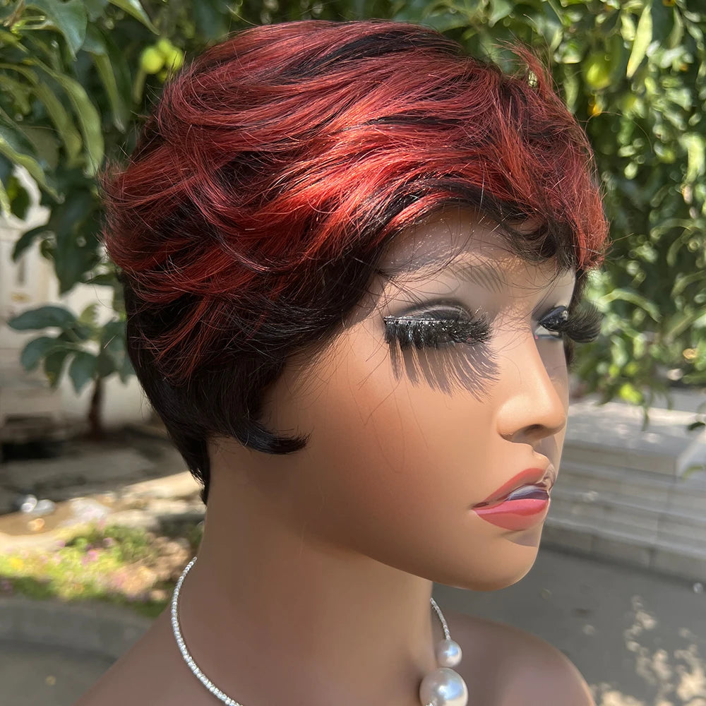 Machine Made Pixie Cut Wig - Human Hair Short Wig with Bangs for Black Women LumeaWomen