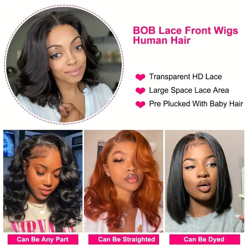 Glueless Body Wave Bob Wig - HD Transparent Lace Frontal Human Hair Wig for Women LumeaWomen