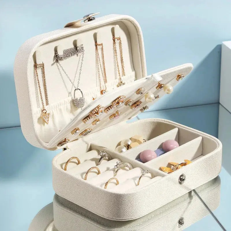 Portable Leather Jewelry Organizer - Travel Case with Zipper for Rings, Necklaces, Earrings & Bracelets LumeaWomen