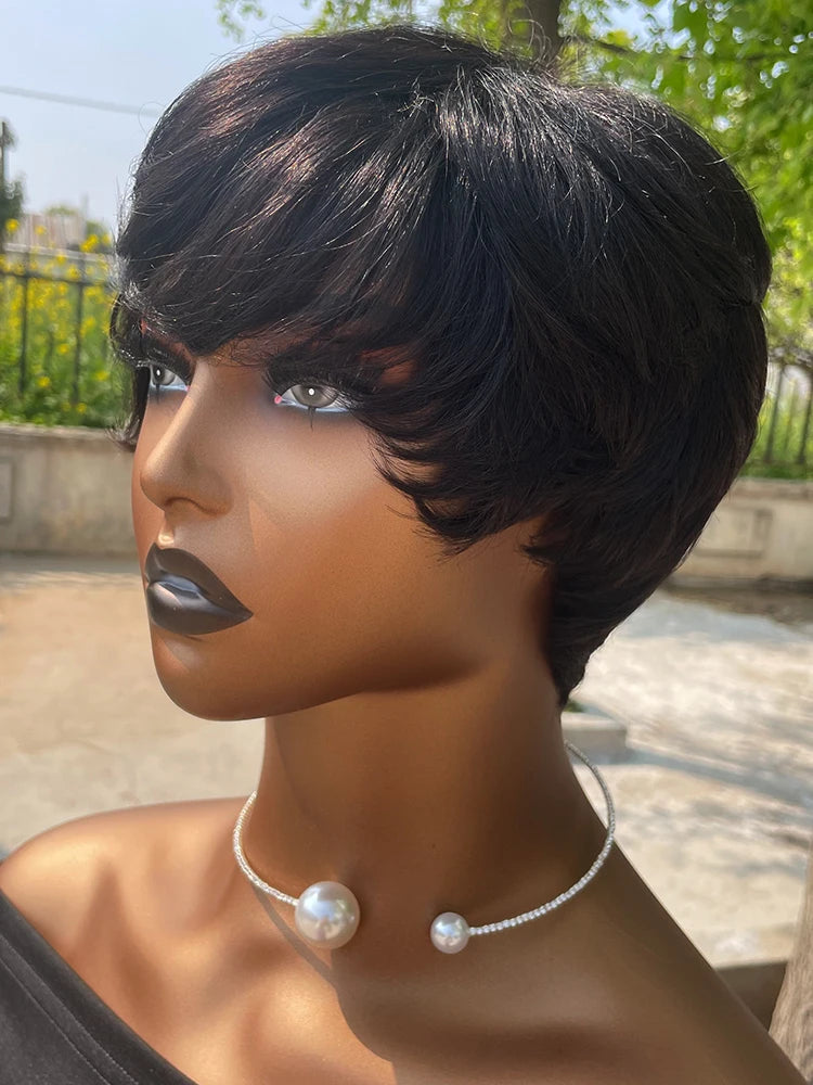 Machine Made Pixie Cut Wig - Human Hair Short Wig with Bangs for Black Women LumeaWomen