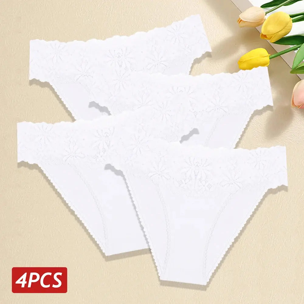 Lace Panties Women Cotton Briefs Female Comfortable Underwear 4PCS/Set Elstice Solid Color Panties Female Low Rise Lingerie LumeaWomen