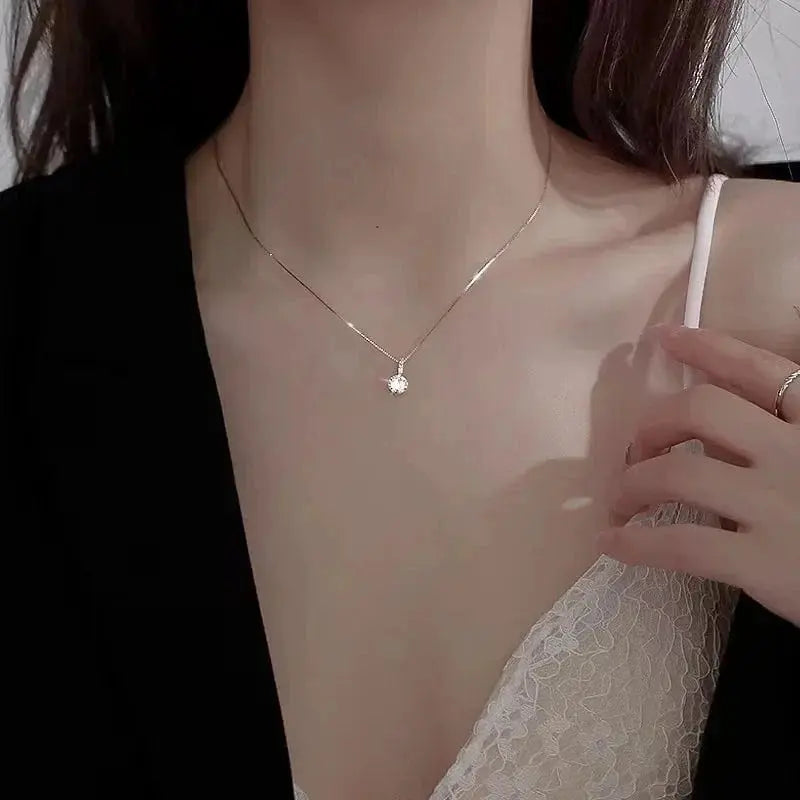Minimalist 925 Sterling Silver Round Zircon Pendant Necklace LumeaWomen