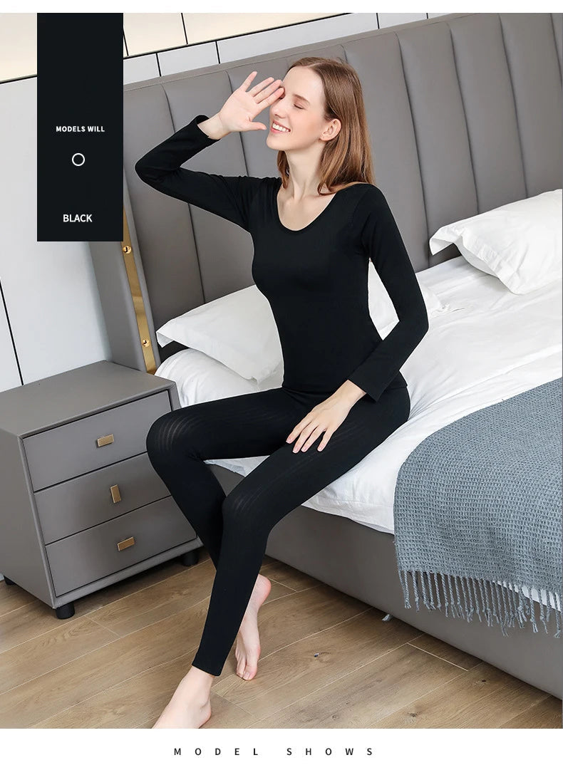 Women's Seamless Thermal Underwear Set - Winter Long Sleeve Top & Pants, Thick Sleepwear LumeaWomen