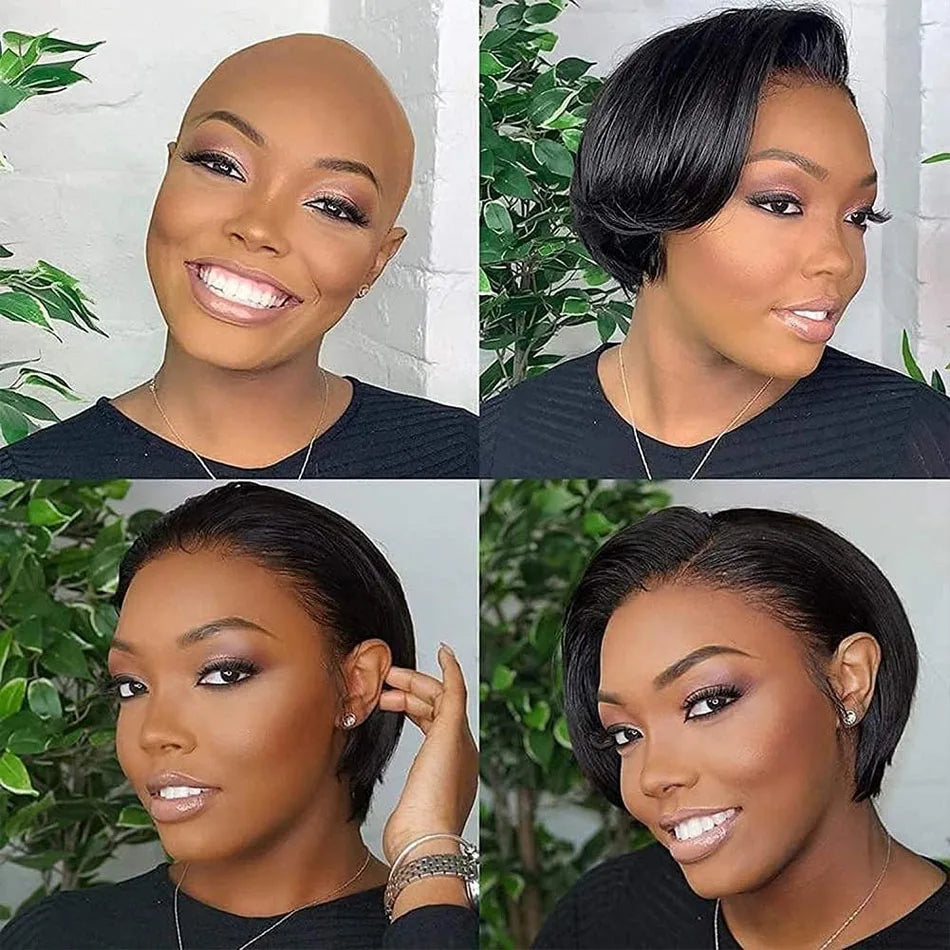 Transparent Pixie Cut Wig - Brazilian Straight Short Bob Human Hair Wig with 13x2 Lace for Women LumeaWomen