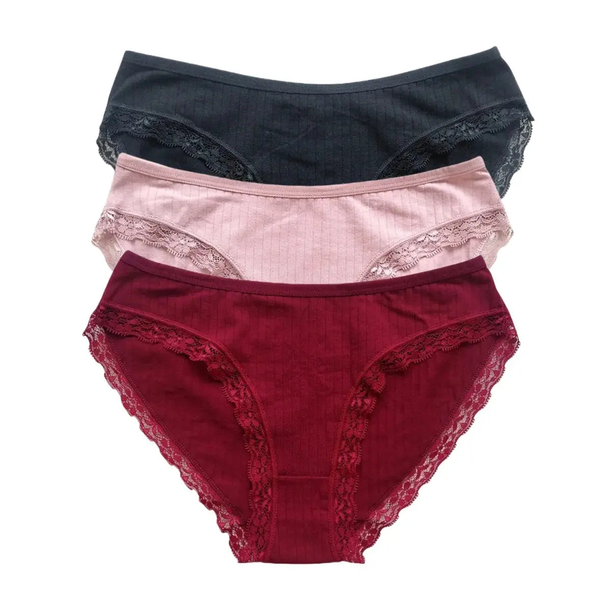 3Pcs/Set Cotton Lace Panties for Women – Soft Solid Color Briefs, M-XL, Underwear LumeaWomen
