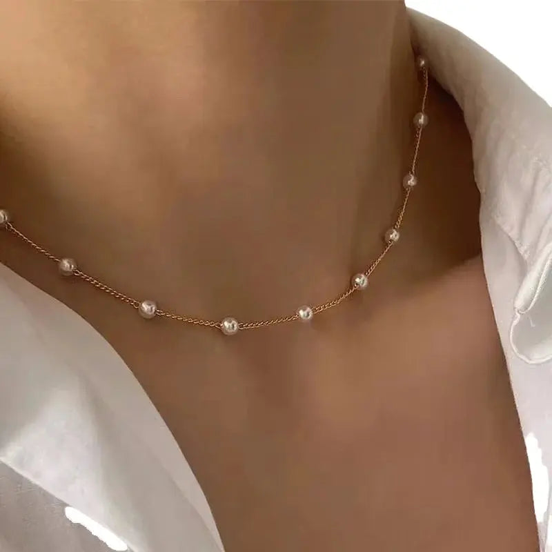 Kpop Pearl & Lace Beaded Choker Necklace LumeaWomen