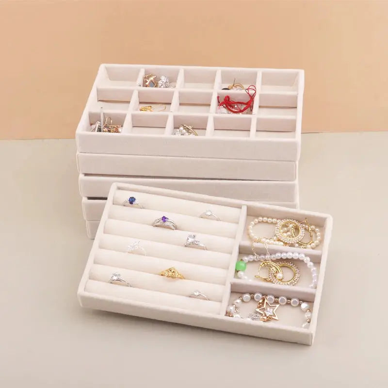 Stackable Velvet Jewelry Tray - Practical Beige Storage Drawer for Rings and Earrings LumeaWomen