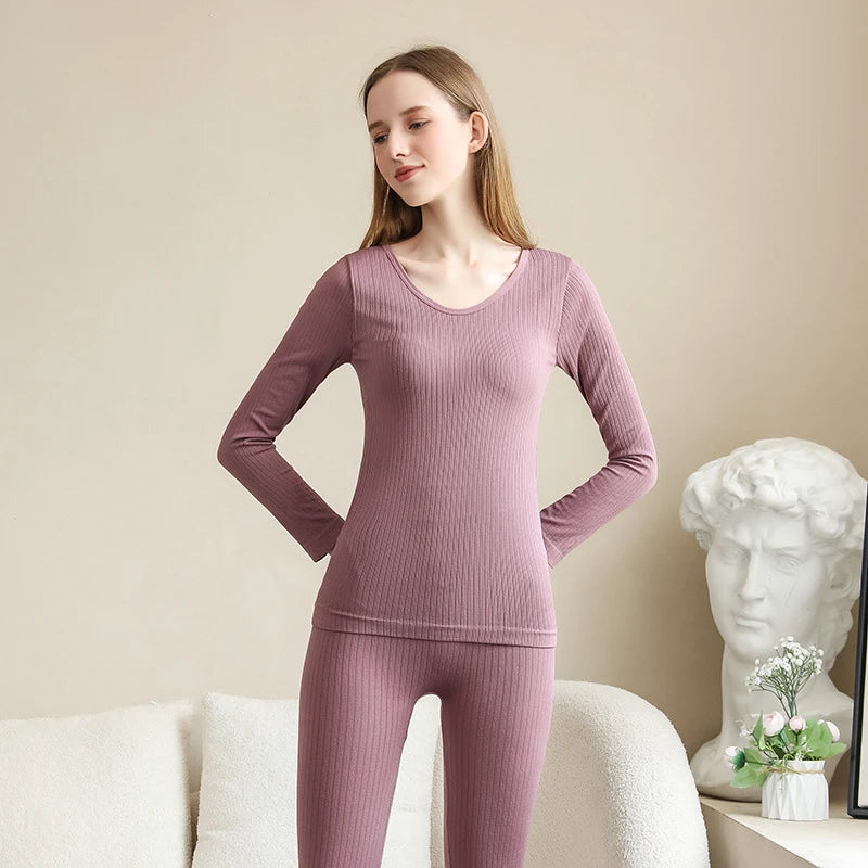 Women's Seamless Thermal Underwear Set - Winter Long Sleeve Top & Pants, Thick Sleepwear LumeaWomen