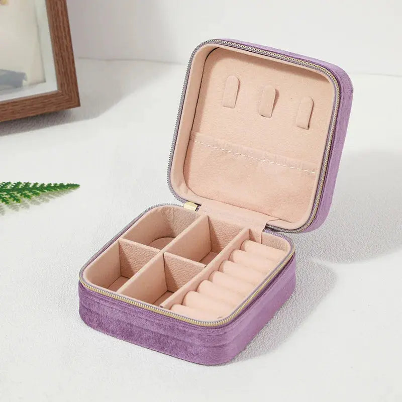Velvet Jewelry Box for Women – Necklace, Ring, Earrings Organizer, Travel Portable Zipper Square Storage Case LumeaWomen