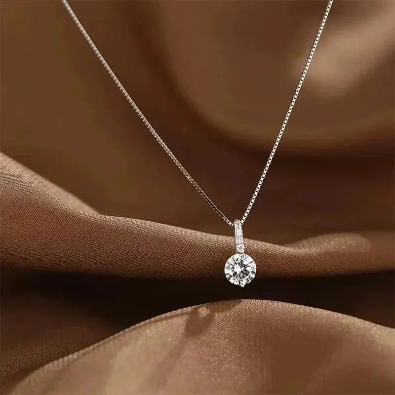 Minimalist 925 Sterling Silver Round Zircon Pendant Necklace LumeaWomen