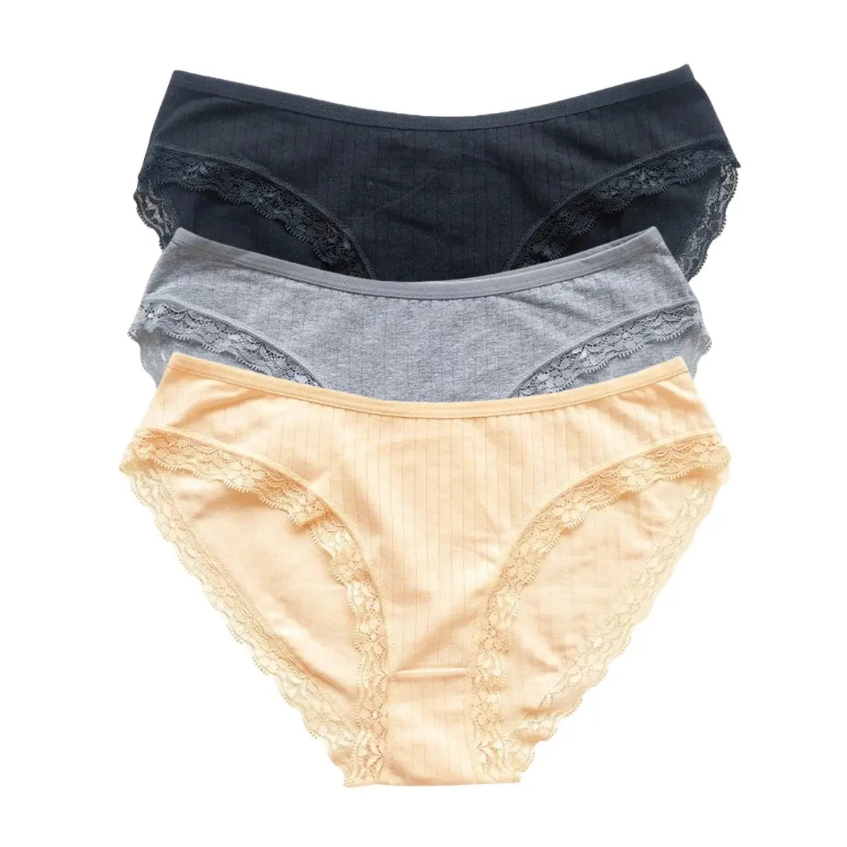 3Pcs/Set Cotton Lace Panties for Women – Soft Solid Color Briefs, M-XL, Underwear LumeaWomen
