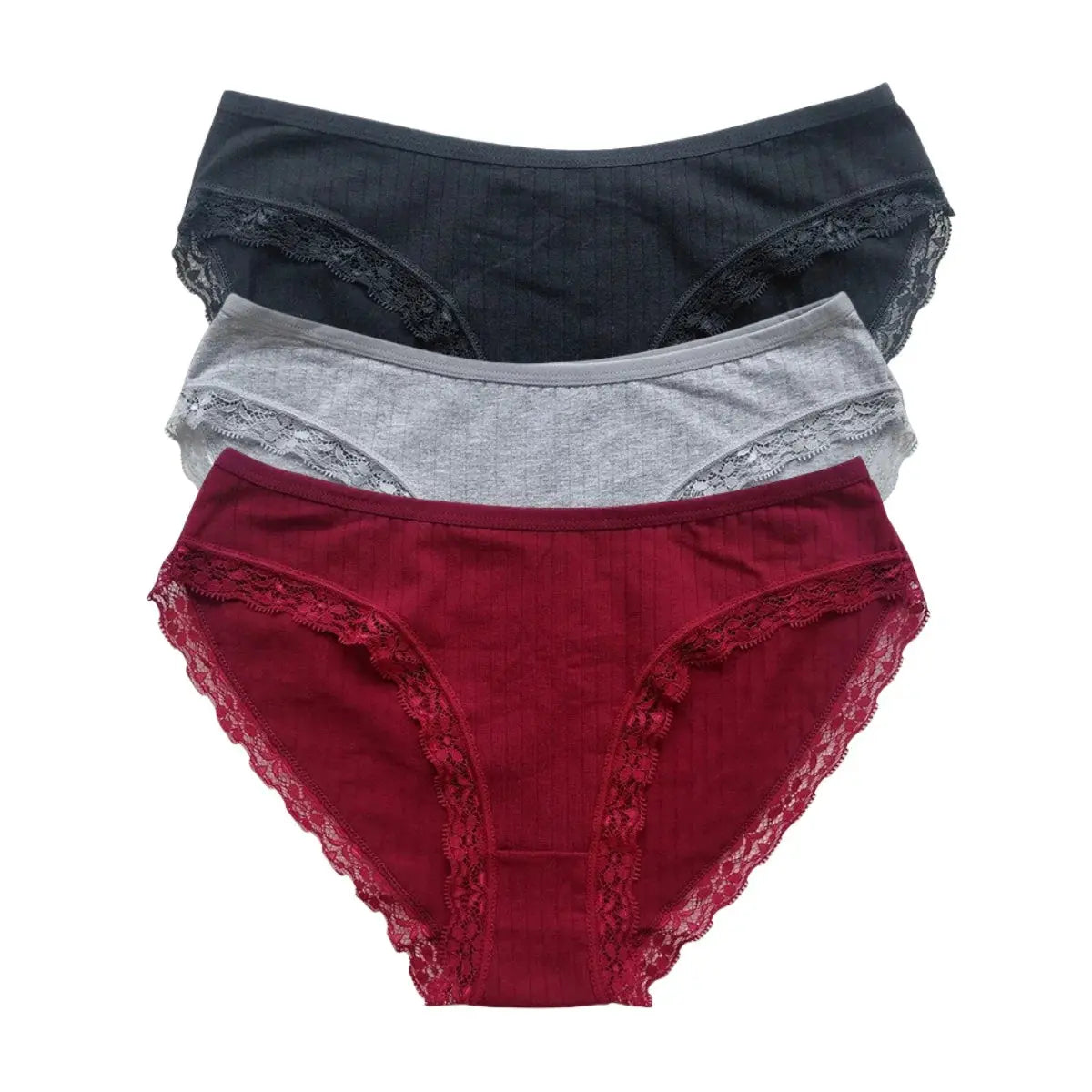 3Pcs/Set Cotton Lace Panties for Women – Soft Solid Color Briefs, M-XL, Underwear LumeaWomen