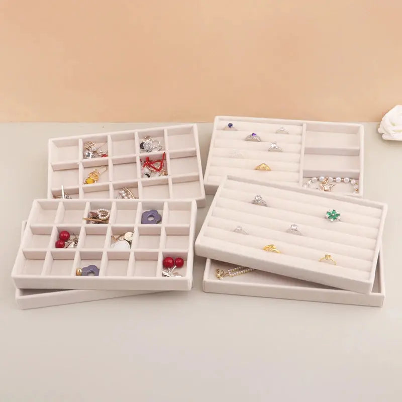 Stackable Velvet Jewelry Tray - Practical Beige Storage Drawer for Rings and Earrings LumeaWomen