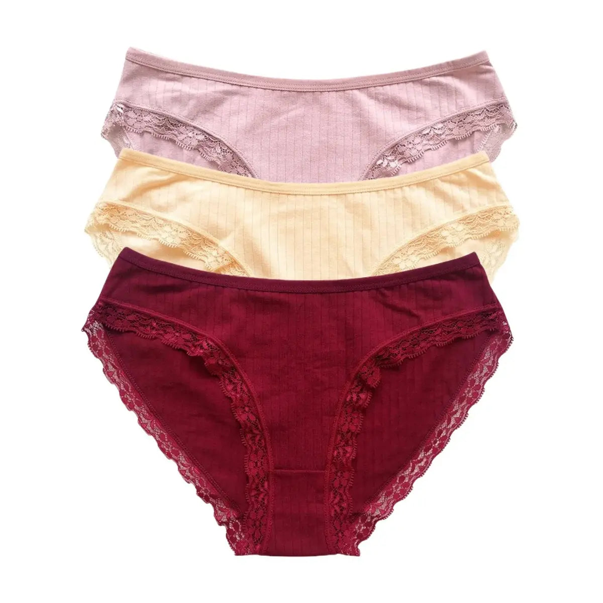 3Pcs/Set Cotton Lace Panties for Women – Soft Solid Color Briefs, M-XL, Underwear LumeaWomen