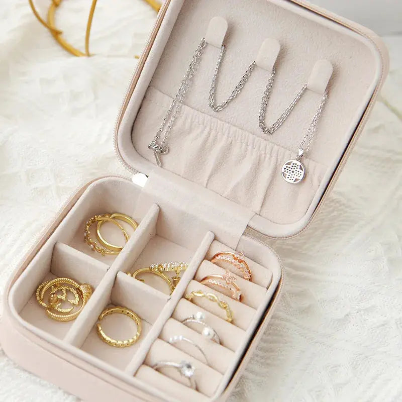 Smooth PU Leather Jewelry Box – Small Portable Travel Organizer, Custom Storage Case for Women & Girls LumeaWomen