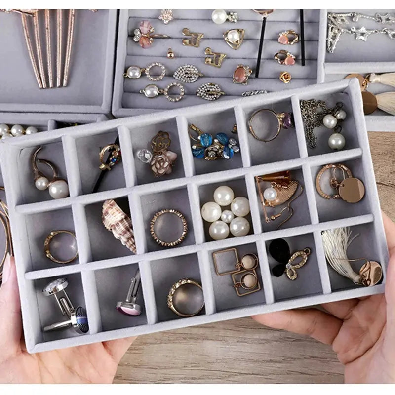 Soft Velvet Stackable Jewelry Tray - Portable Organizer for Rings, Earrings, Necklaces & Bracelets LumeaWomen