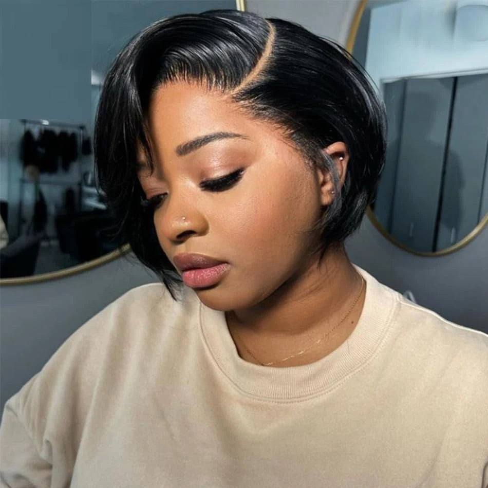 Transparent Pixie Cut Wig - Brazilian Straight Short Bob Human Hair Wig with 13x2 Lace for Women LumeaWomen