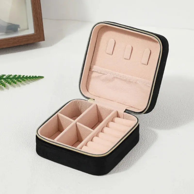 Velvet Jewelry Box for Women – Necklace, Ring, Earrings Organizer, Travel Portable Zipper Square Storage Case LumeaWomen