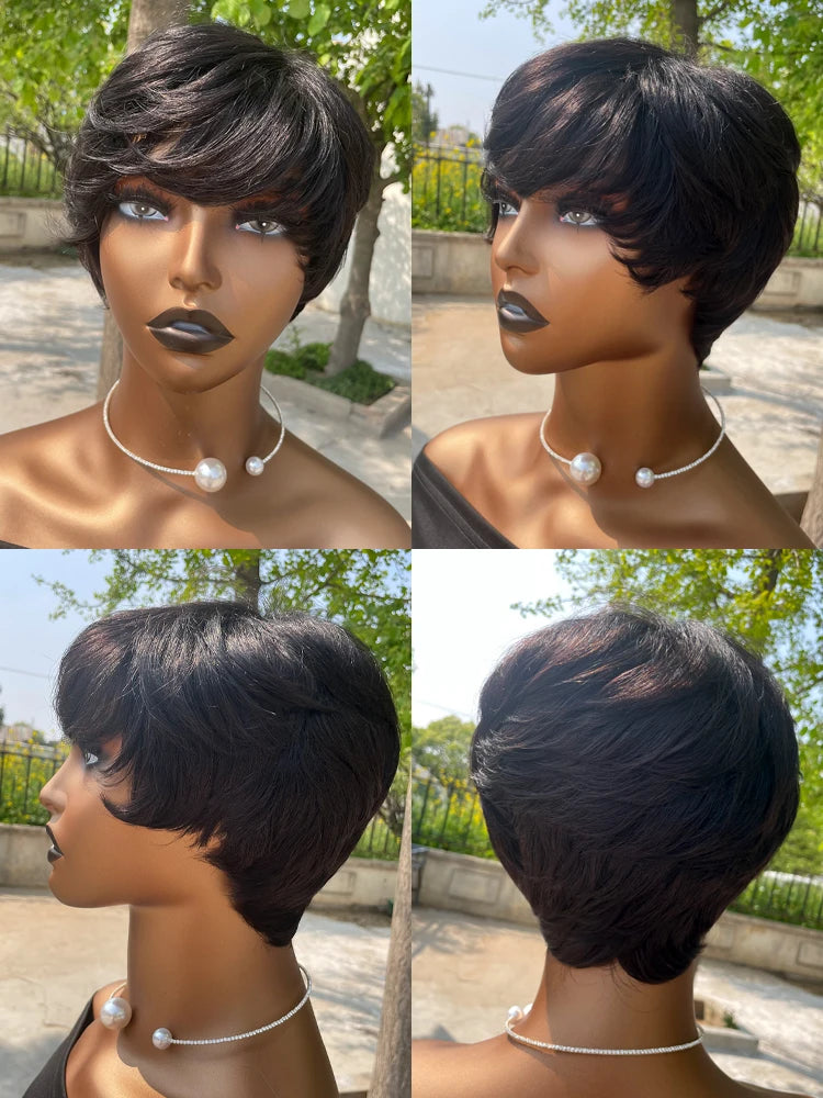 Machine Made Pixie Cut Wig - Human Hair Short Wig with Bangs for Black Women LumeaWomen
